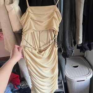 Forever 21 Cream Backless Ruched Dress